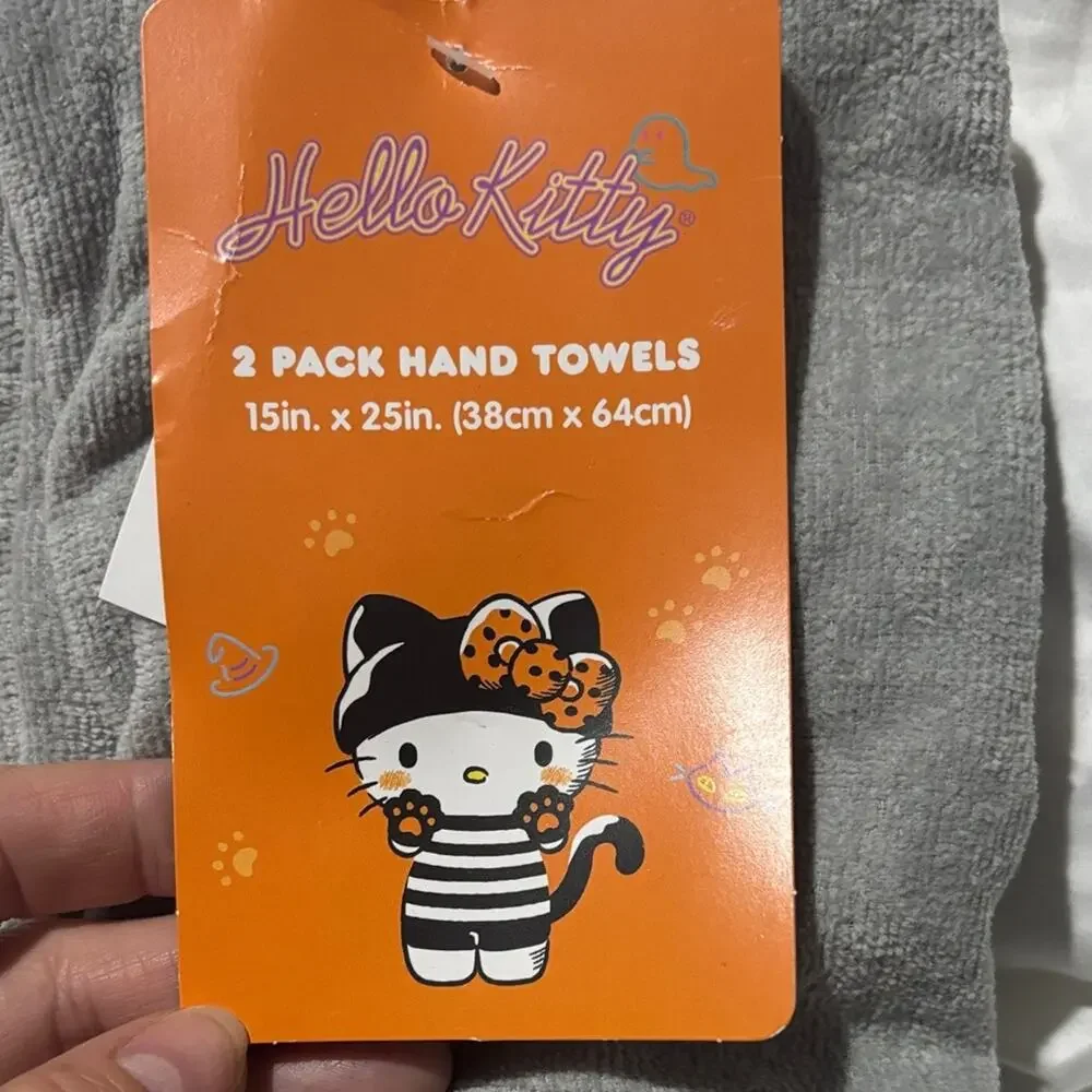 Hello Kitty Gray and Orange Halloween Towels terry cloth pumpkin nwt